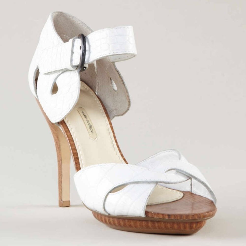 Sold-Max Studio White Croc Leather Platform Ankle Strap